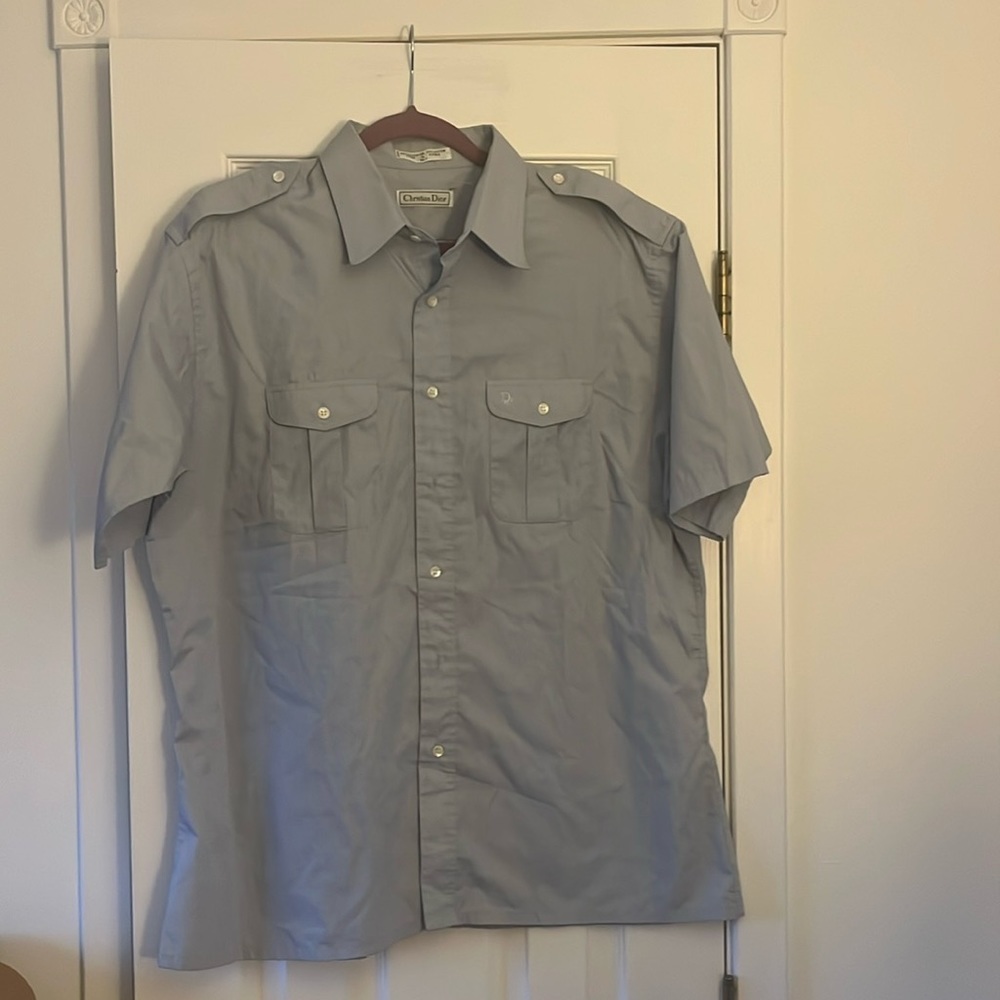 Light Blue Christian Dior Men’s Short Sleeves button down Fits More Like size L
